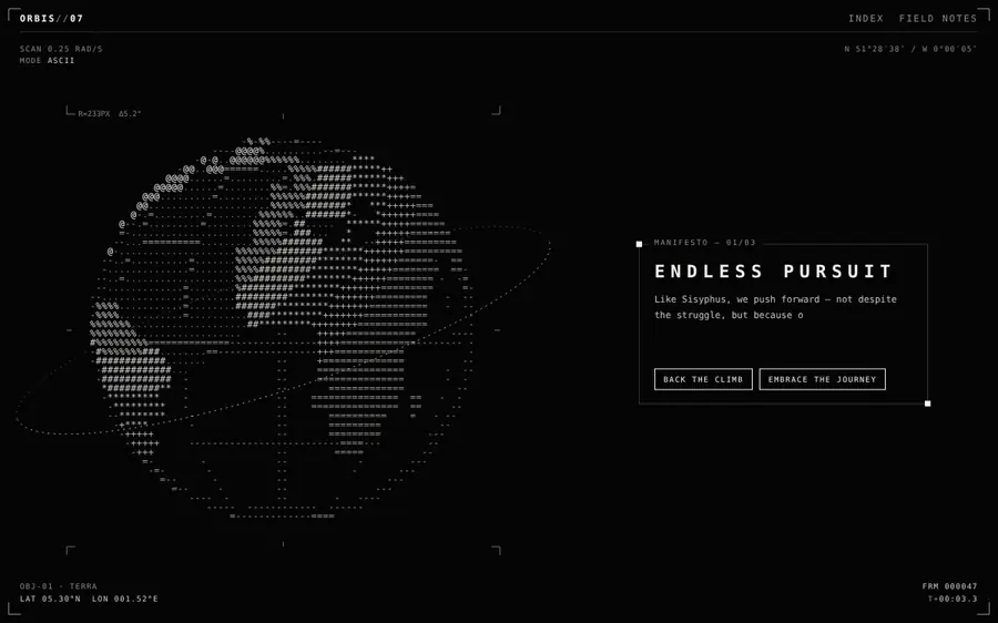 ASCII globe + typewriter manifesto, Animated heroes