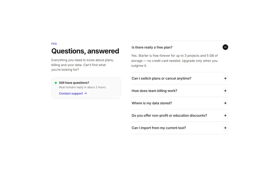 Smooth FAQ accordion, Sections