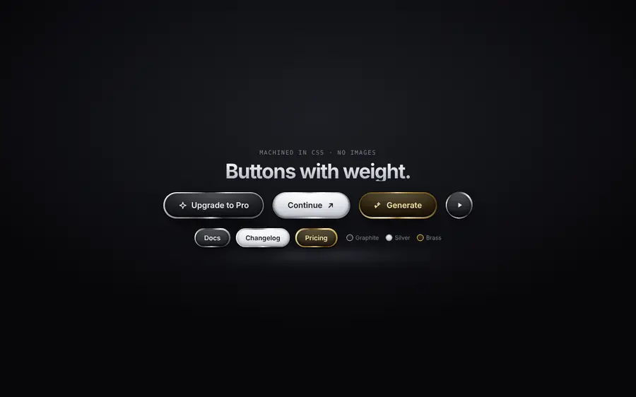 Chrome / metal buttons (graphite, silver, brass), Buttons