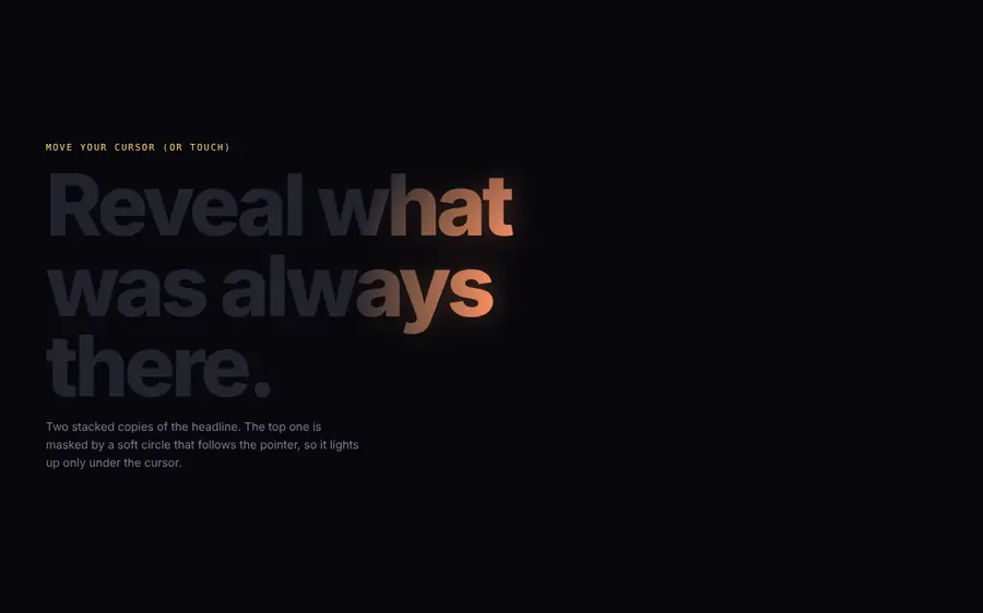 Flashlight text reveal, Animated heroes