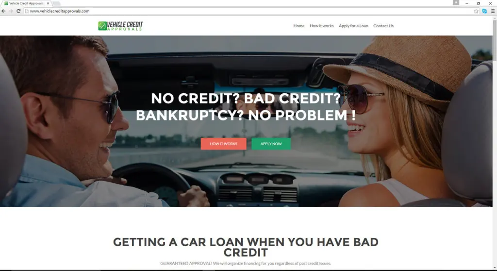 A1A Auto Loans, Landing page