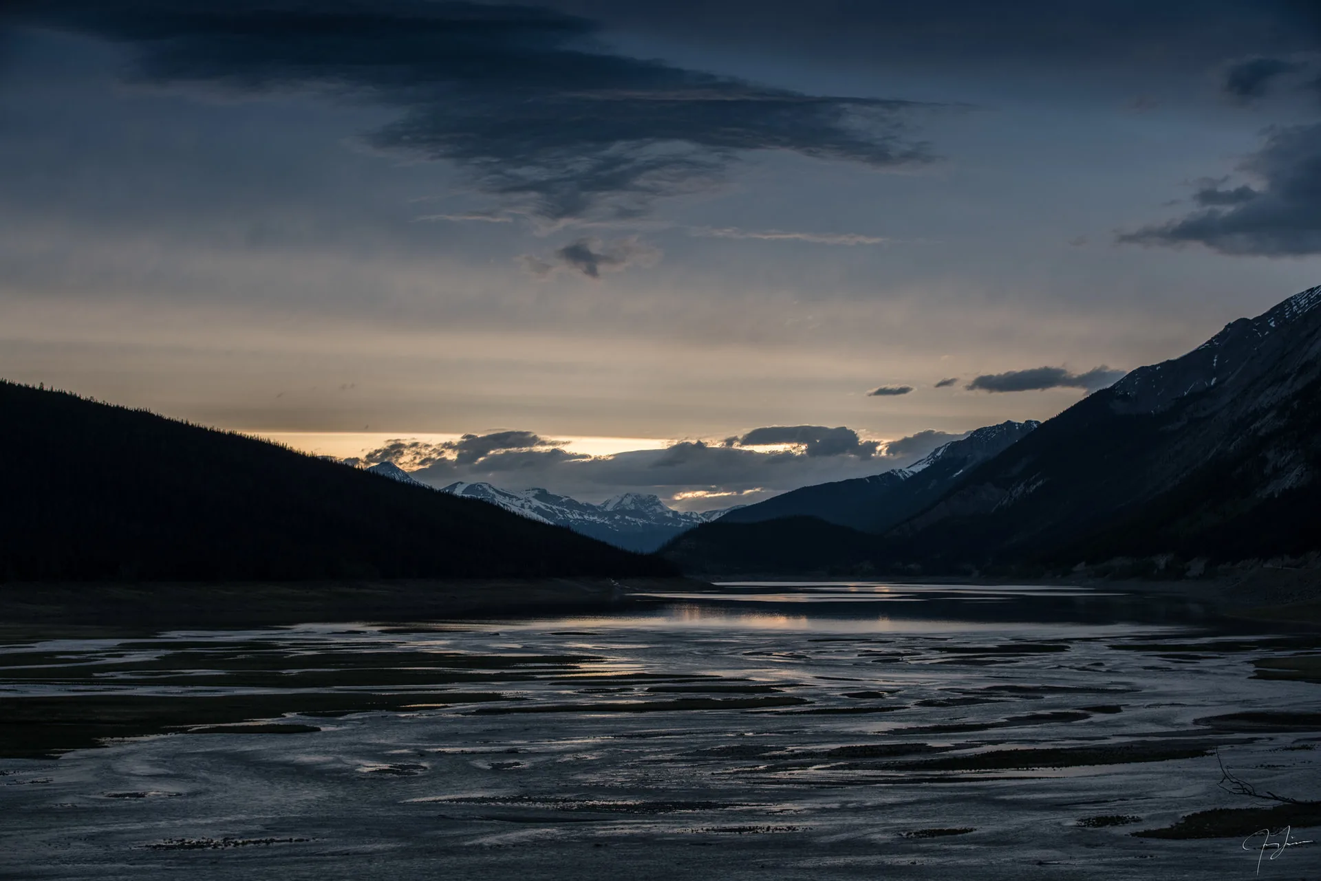 Braided river at dusk, Landscape
